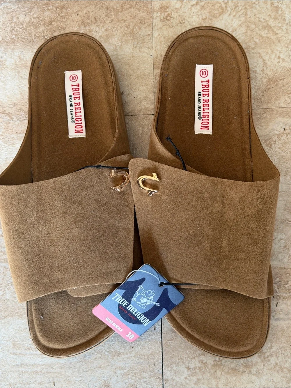 True Religion Billy slide/sandles , brown / tan Men Sz 10 NWT comfort cushion